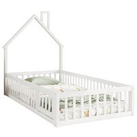 KINDERBETT Kindereinzelbetten 90/200 cm mit Lattenrost, Schornstein-Design und Sicherheitsgitter aus Kiefer und MDF, Weiß - Weiß, Holzwerkstoff (90/200cm) - Redom