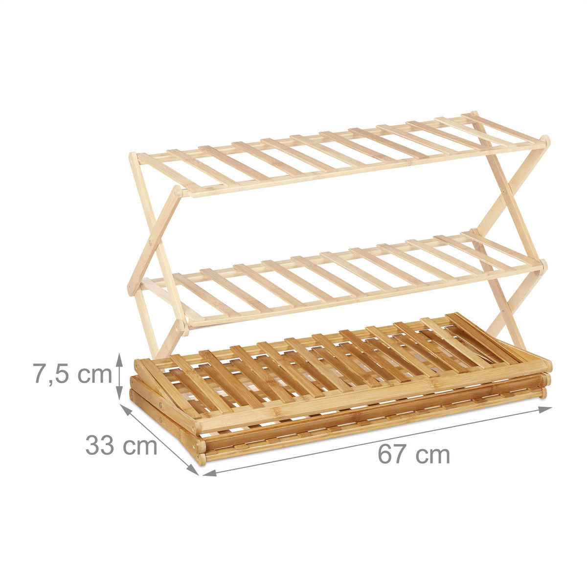 SCHUHREGAL - Hellbraun, Holz (67/46/26cm) - Relaxdays