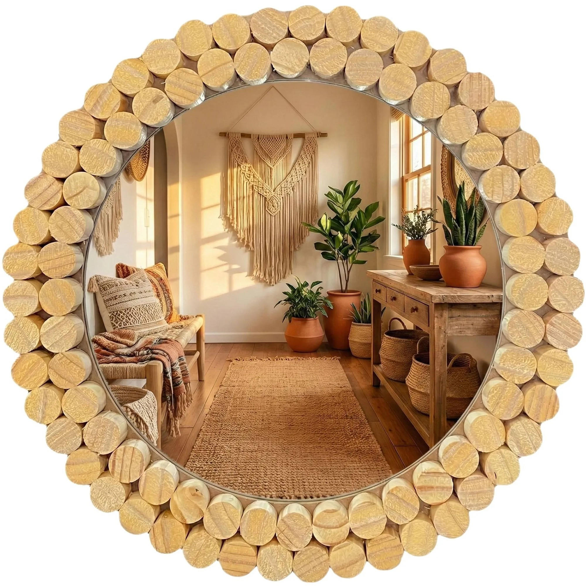 BOHO-WANDSPIEGEL Rea 36cm Klna-mr01 - Beige, Glas (36/36/3cm) - REA