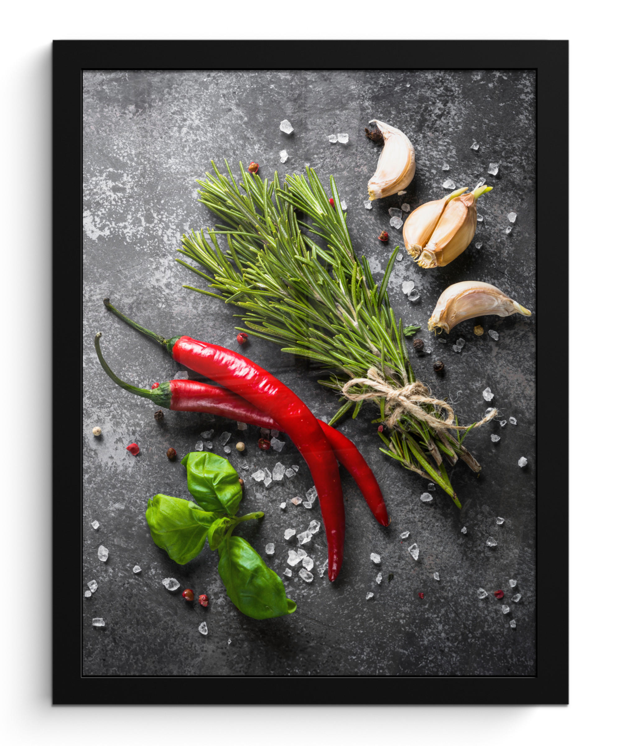 GERAHMTES BILD Pfeffer - Kräuter - Gewürze - Beton 30x40 cm - Dunkelgrau, Papier (30/40cm) - MuchoWow