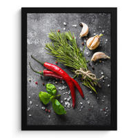 GERAHMTES BILD Pfeffer - Kräuter - Gewürze - Beton 30x40 cm - Dunkelgrau, Papier (30/40cm) - MuchoWow