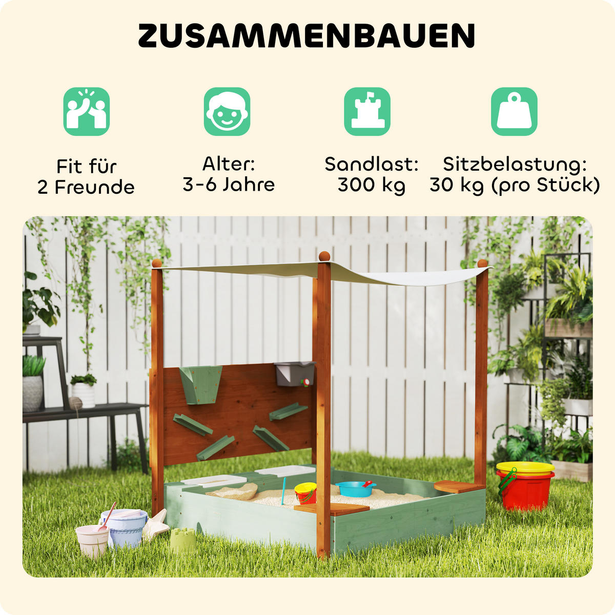 SANDKASTEN, Grün, Tannenholz, Kunststoff - Grün, Holz (116/112.5/128cm) - AIYAPLAY