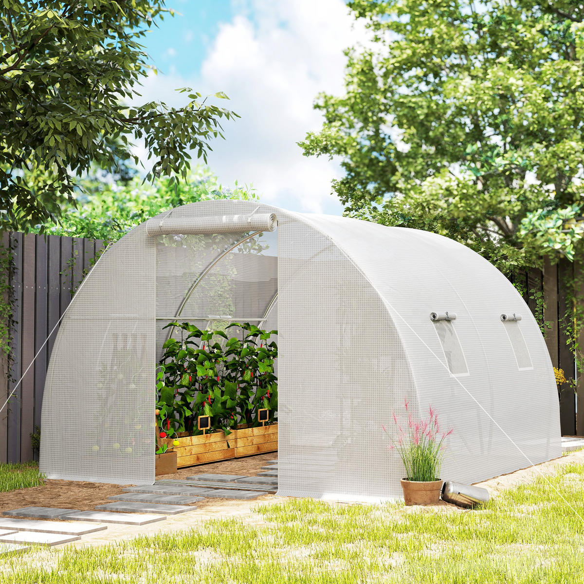 GEWÄCHSHAUS DE-12057 9 m² mit 4 Fenstern Weiß - Weiß, Kunststoff (300/200/300cm) - ComfortXL
