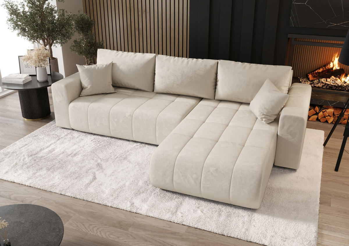 ECKSOFA mit Schlaffunktion MILO R Monolith 02 Rechts - Beige, Textil (280/175cm) - Bedante