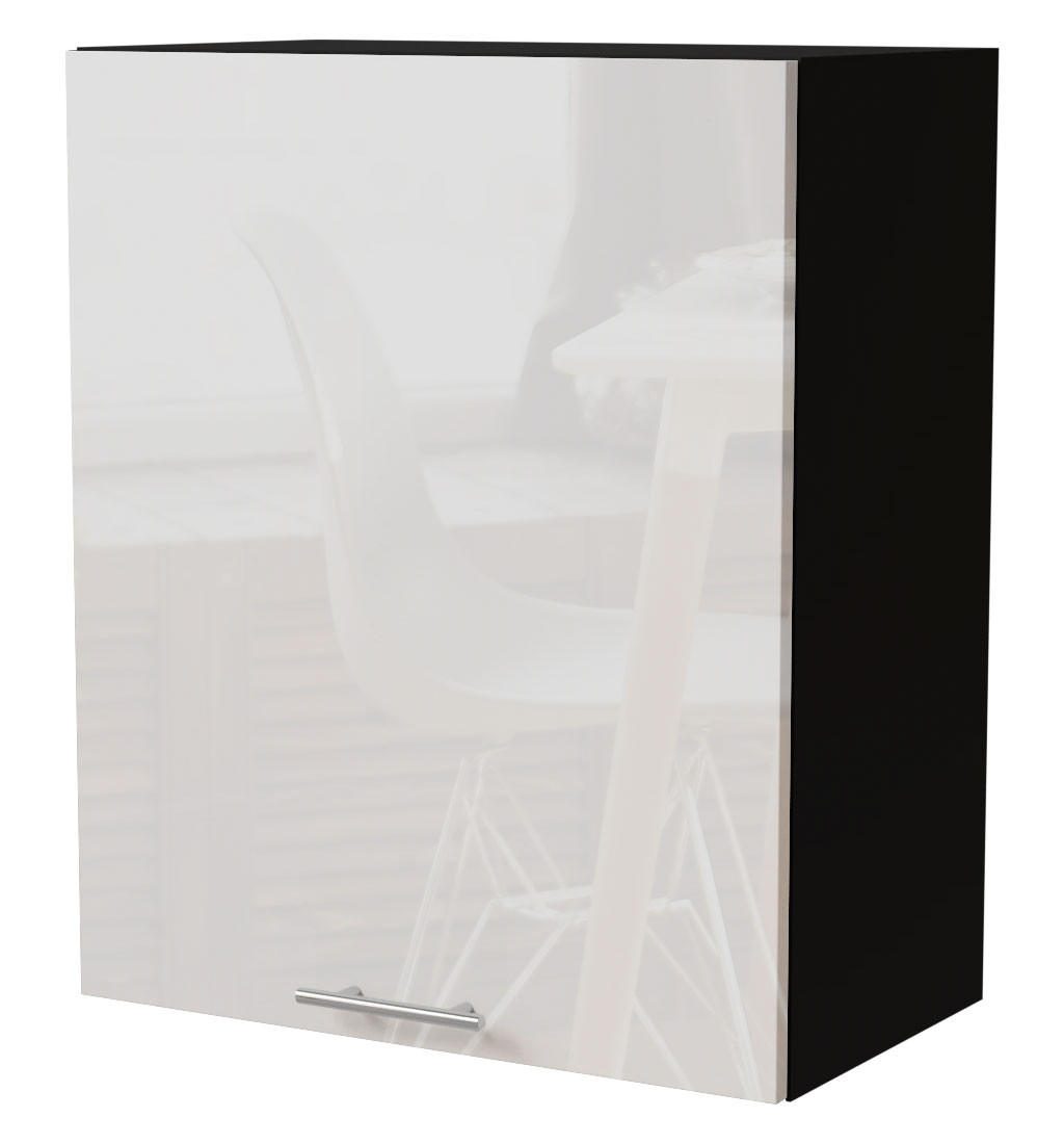 Feldmann-Wohnen Küchenhängeschrank Weiß Hochglanz, Schwarz 60x72x32.5 cm