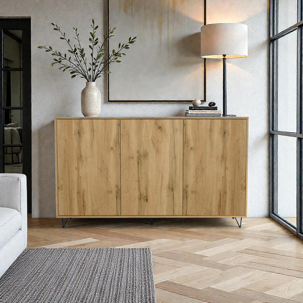 SIDEBOARD Elisa, Kommode mit Push-to-Open, Made in Germany, Moderner Schrank, Eiche Evoke (152,5 x 90,5 x 37 cm) - Eiche Wotan, Holzwerkstoff (152.5/90.5/37cm) - InnoFurn