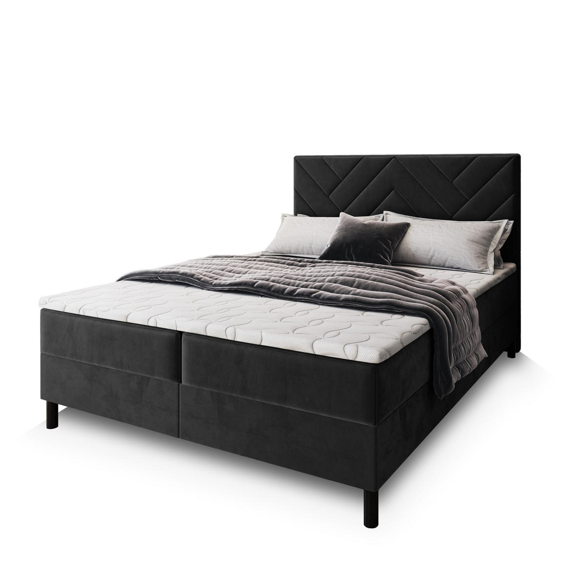 BOXBETT ROKIS 180x200 cm mit Matratze und Topper - Schwarz - Schwarz, Holz (180/200cm) - MASSENO