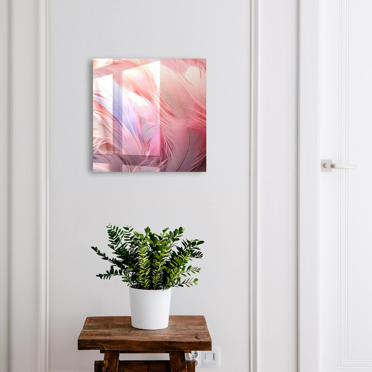 SCHLÜSSELBOX Schwarz 30x30 cm- Türöffnung nach rechts - Wunderschöne rosa Federn - Pink, Metall (30/30/5cm) - TULUP