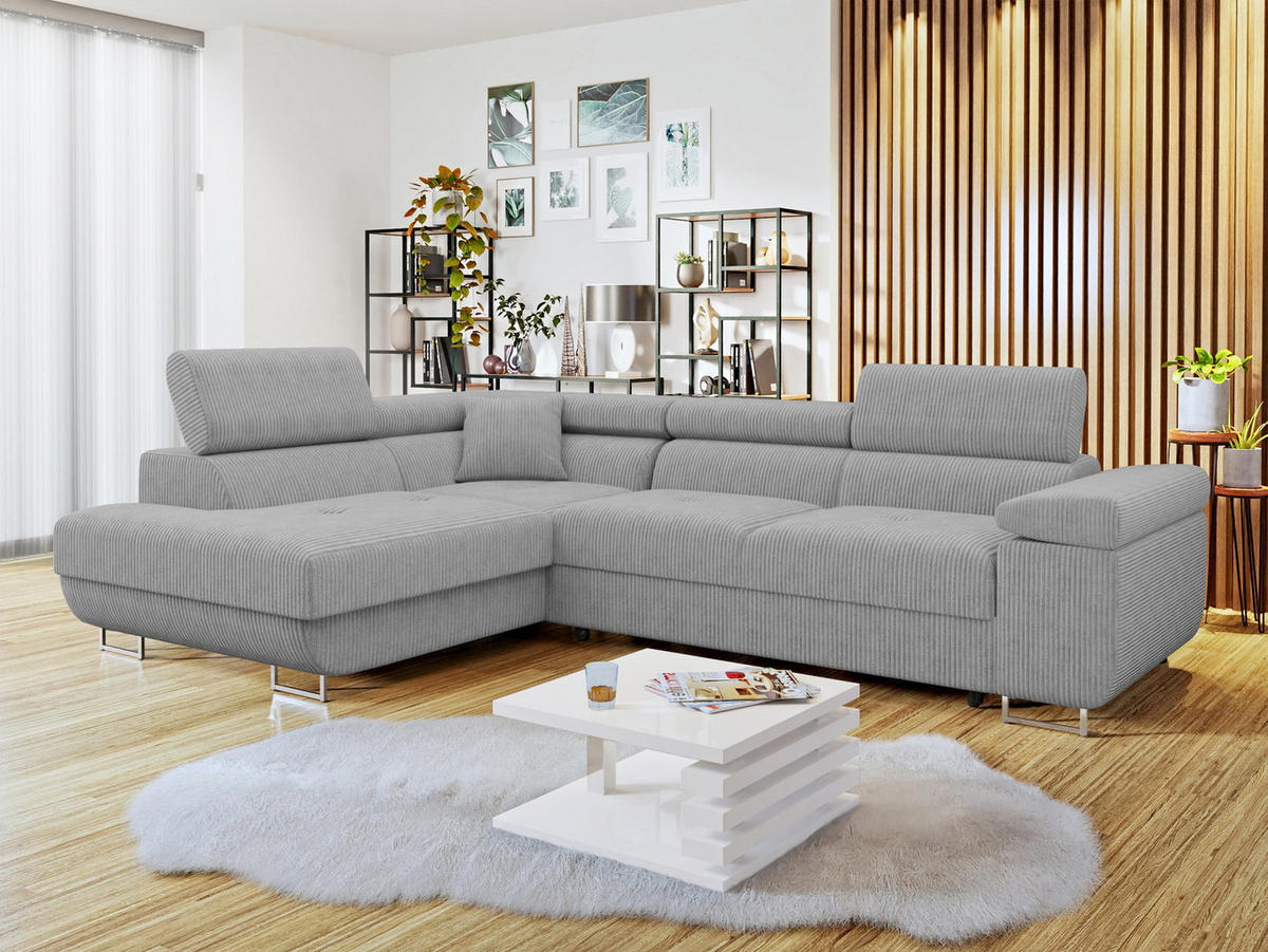 ECKSOFA Torezio Cord, Seite: Links - Grau, Holz/Textil (274/203cm) - MIRJAN24