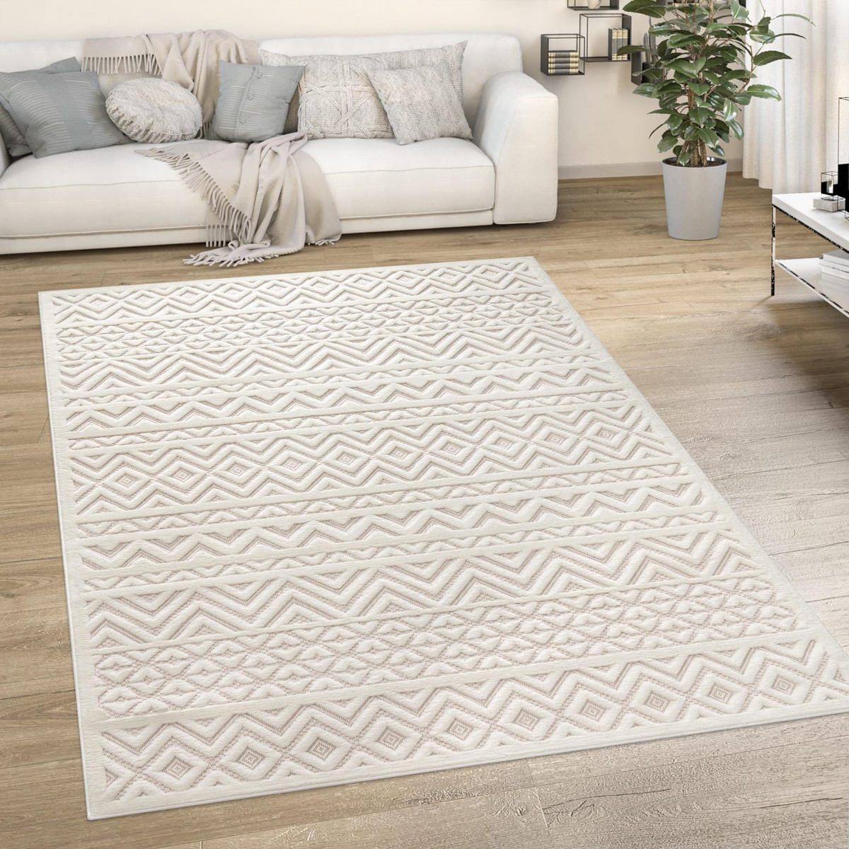KURZFLORTEPPICH, mit Struktur, aus Polypropylen, Florhöhe 10 mm, Creme, 140 x 200 cm - Beige, Textil (140/200cm) - KADIMA DESIGN