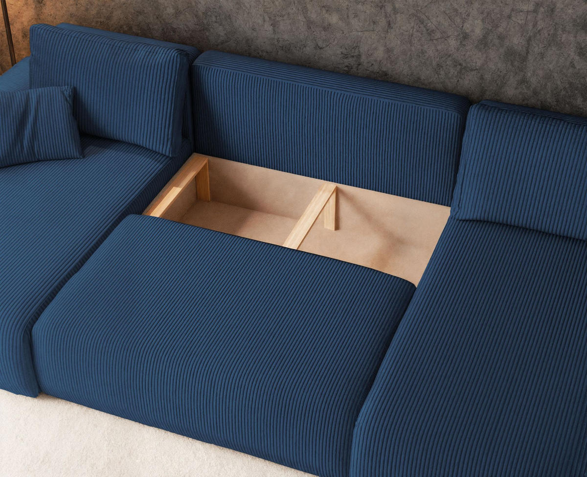 WOHNLANDSCHAFT Pianoni Marineblau Cordbezug - Schwarz/Dunkelblau, Kunststoff/Textil (312/83/140cm) - Selsey