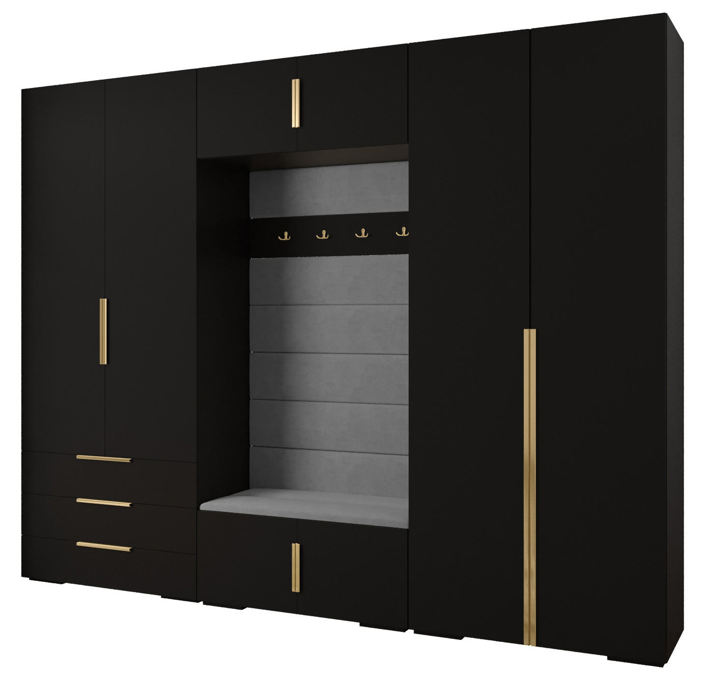 Abiks Möbel Garderoben-Set Schwarz, Grau, Gold 300x236.7x47 cm