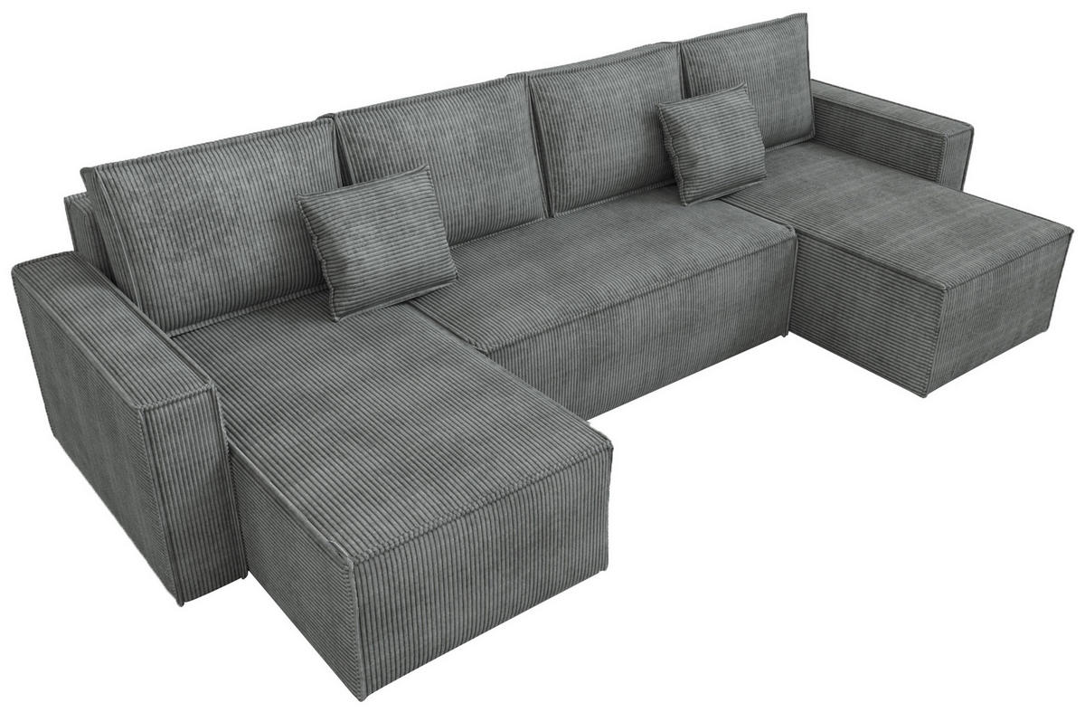 WOHNLANDSCHAFT Dexter U mit Schlaffunktion Grau Cord - Grau, Textil (310/80/141cm) - Bromarkt