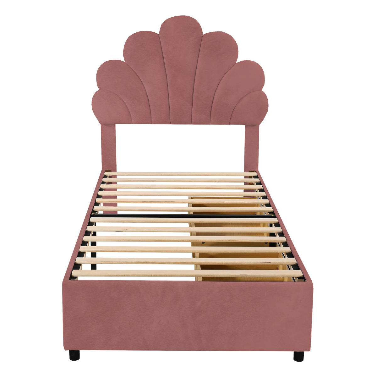 KINDEREINZELBETTEN aus Samt 90x200 cm in Rosa mit 2 Schubladen & Lattenrost - Dunkelrosa, Textil (90/200cm) - Modfu