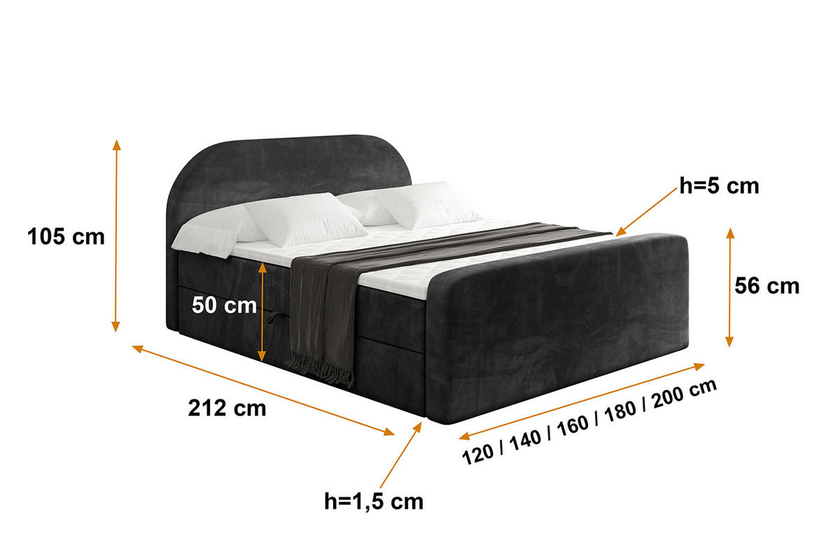 BOXBETT mit Matratze H4 und Lattenrost - NOX-Z - 140x200 - Schwarz Casablanca - Schwarz, Holzwerkstoff (140/200cm) - ALTDECOR
