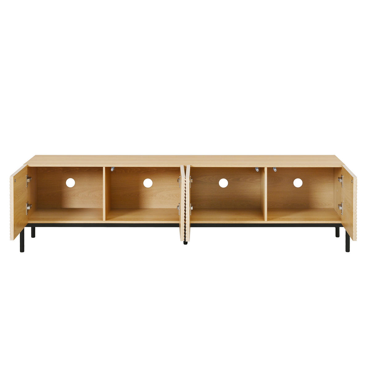 TV stolek z MDF 163,5x40x45 cm přírodní se 4 dvířky, 3D strukturou a otvíráním na stisk - světle hnědá, kompozitní dřevo (163.5/45/40cm) - Modfu