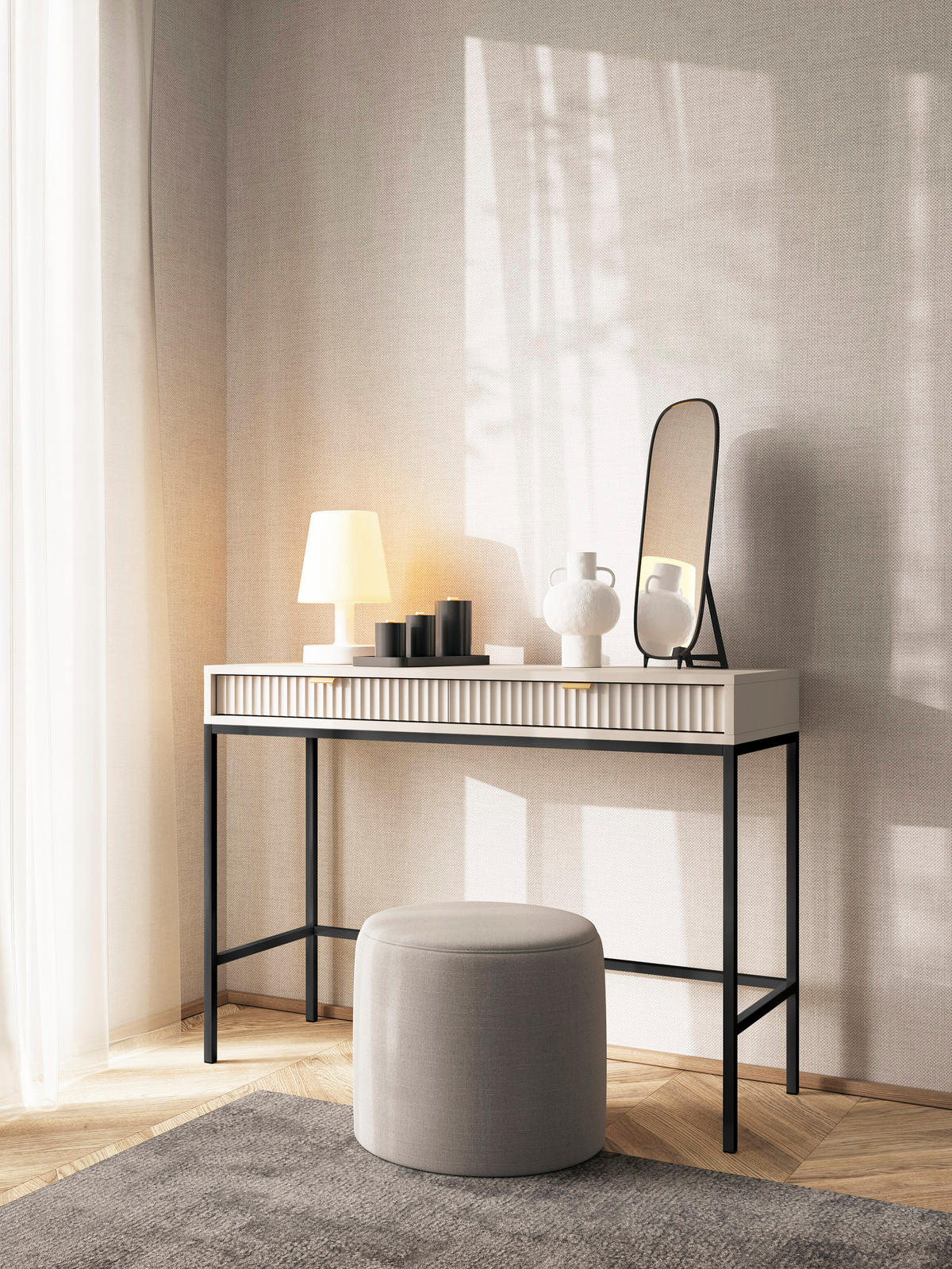 SCHMINKTISCH, Kaschmir, Schwarz, 104 x 78 x 50 cm, goldene Griffe - Kaschmir/Schwarz, Holzwerkstoff/Metall (50/104/78cm) - 3XE LIVING