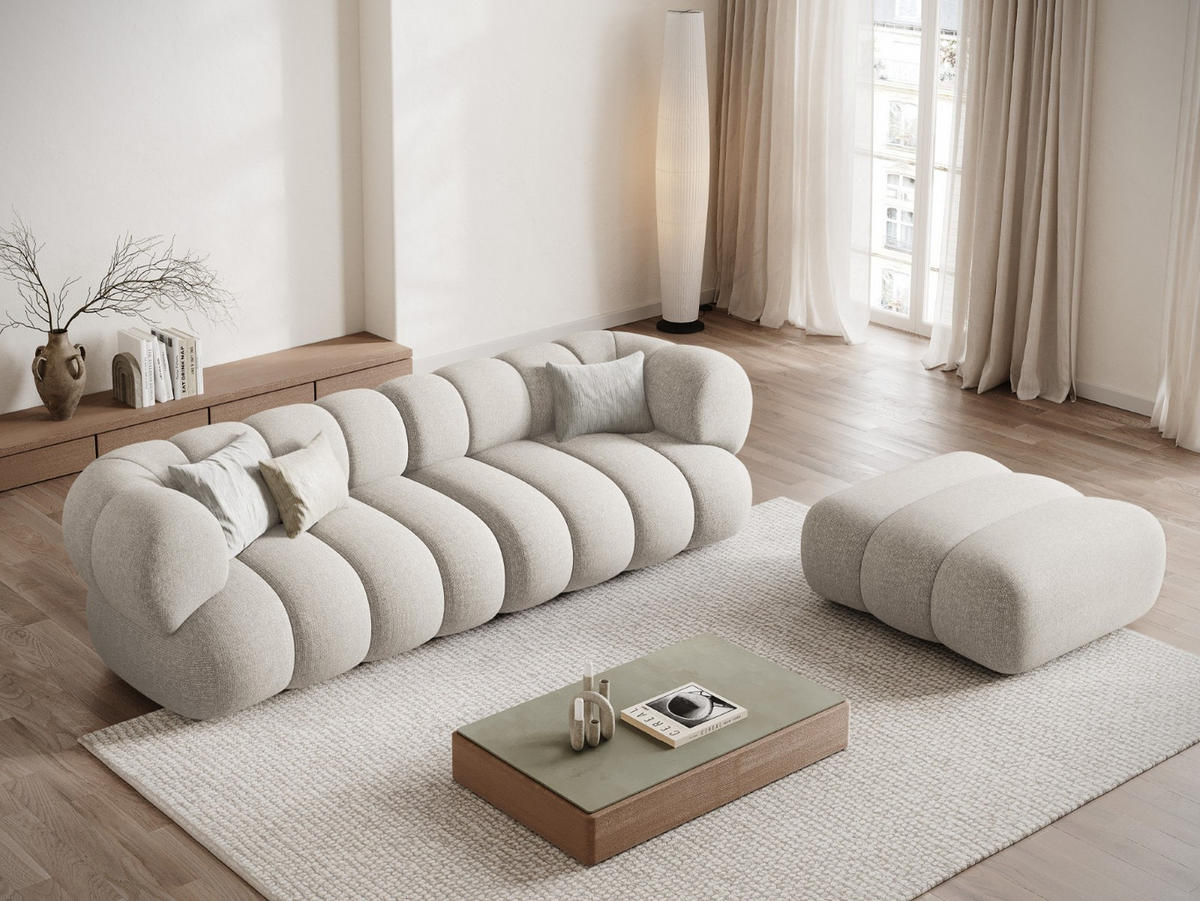 SOFA Koge aus Chenille-Stoff leichtes beige 4 Sitzplätze - Creme, Textil (95/70/240cm) - Cosmopolitan Design