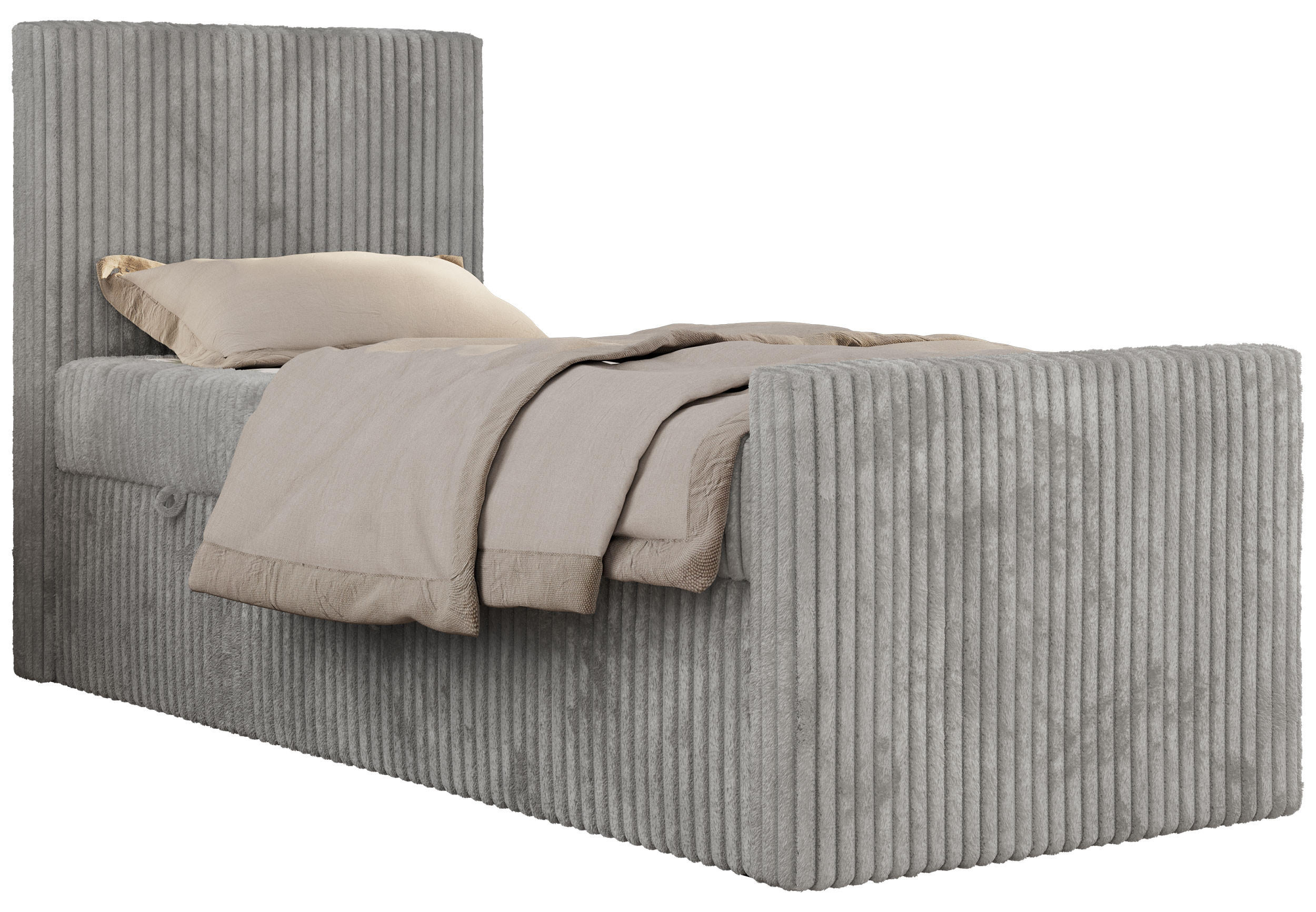 JUGENDBETT TILIO DUO 90/200 - Hellgrau Cord - H3 - Links Seite - Hellgrau, Textil (90/200cm) - MKS