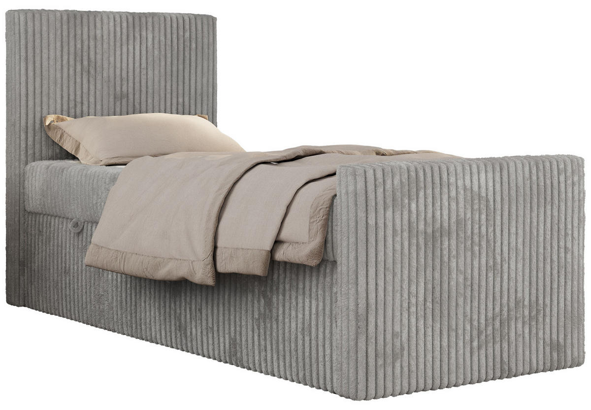 JUGENDBETT TILIO DUO 90/200 - Hellgrau Cord - H4 - Links Seite - Hellgrau, Textil (90/200cm) - MKS