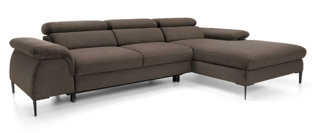 ECKSOFA L-Form 290 cm Amaro M mit Schlaffunktion, Rechts, Braun - Braun, Holz (182/288cm) - Emporius