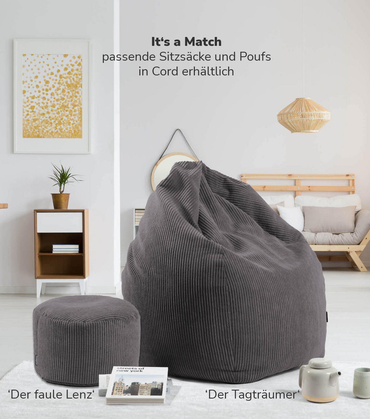 POUF Der Ruhestifter - Anthrazit, Textil (65/35/55cm) - Mokebo