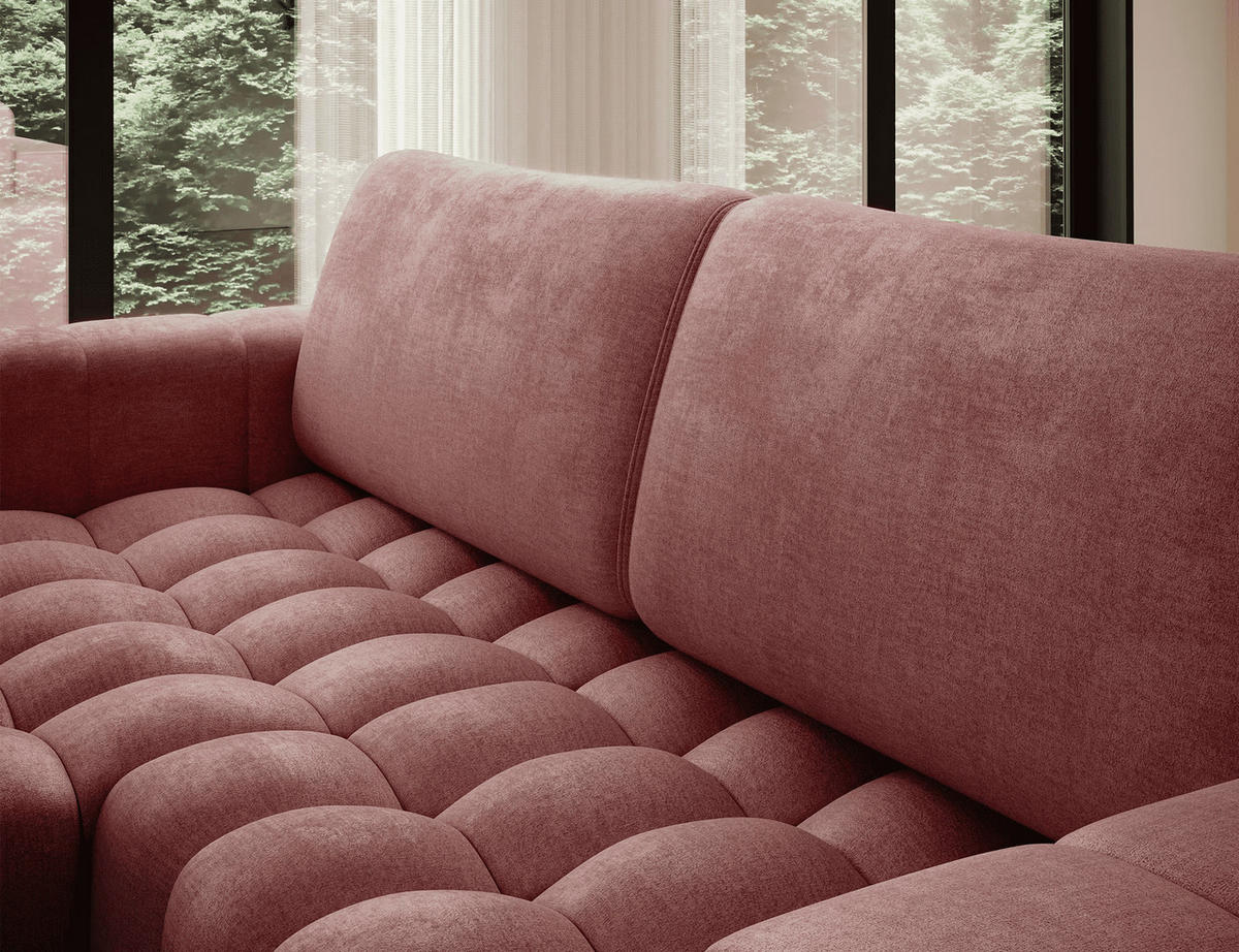 ECKSOFA mit Schlaffunktion und Bettkasten, Velours-Stoff - Rot/Schwarz, Textil (250/175cm) - Eltap