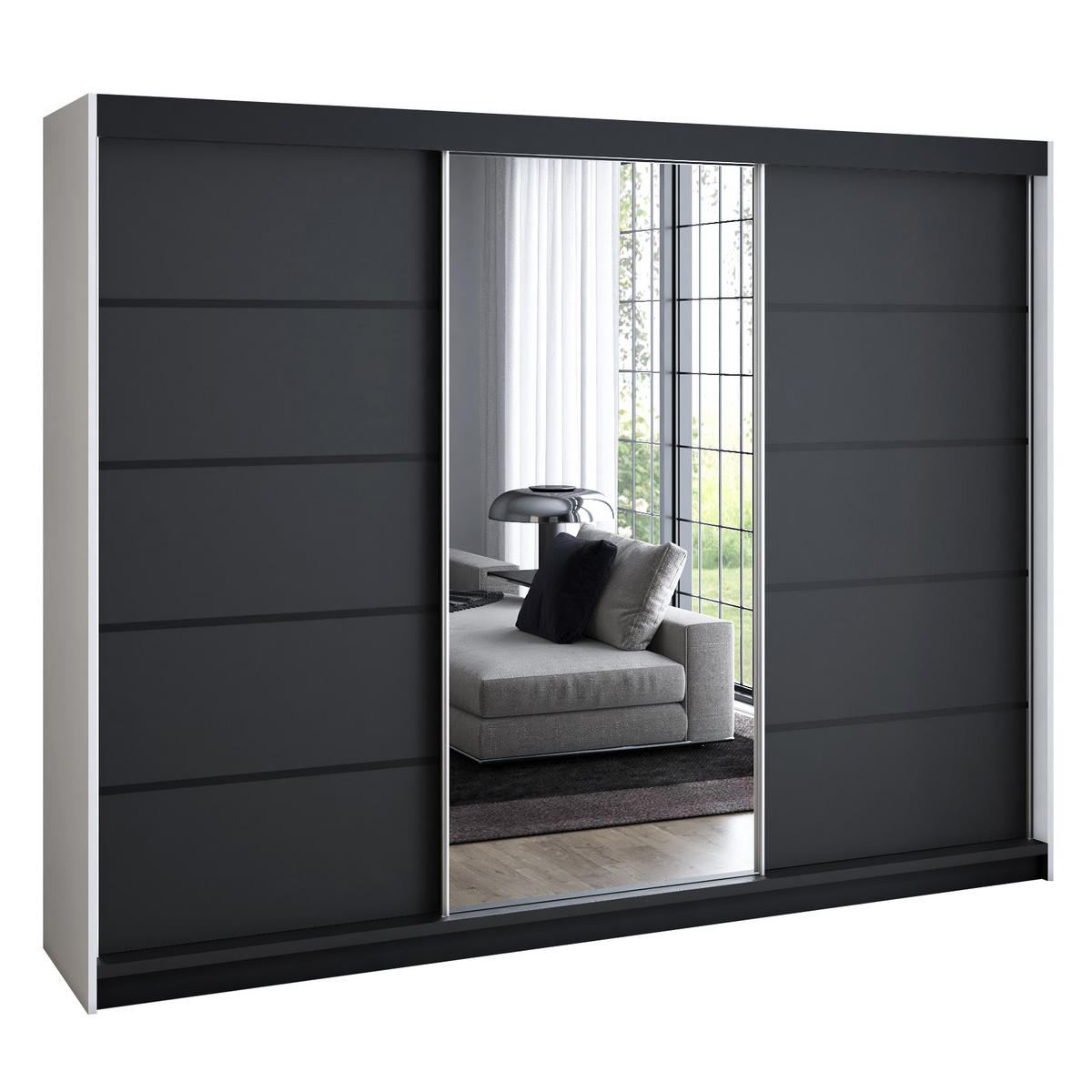 SCHWEBETÜRENSCHRANK 200 cm VILUNO 4 Farbe:Weiß,Schwarz - Schwarz/Weiß, Holzwerkstoff (200/215/59.5cm) - A&J MöbelLand