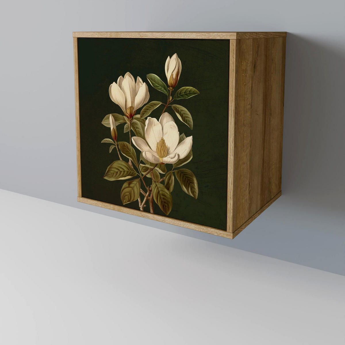 SIDEBOARD FLORAL NOIR, Eichefarben, 57,5x42x72,5 cm, Schwarze Metallfüße - Eichefarben/Multicolor, Holzwerkstoff/Metall (57.5/72.5/42cm) - SpaceRebels