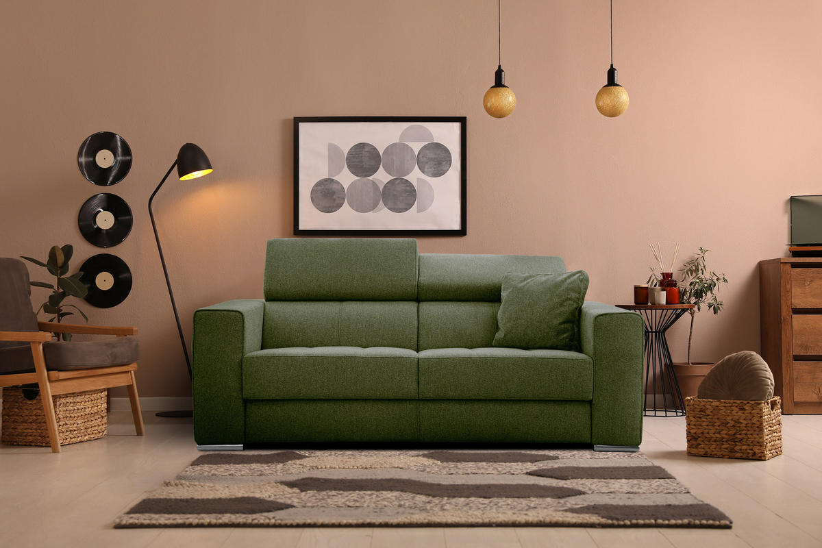 SOFA QUARTZ 3-Sitzer, olivgrün - Olivgrün, Holzwerkstoff/Textil (202/80/102cm) - Courtois Laville