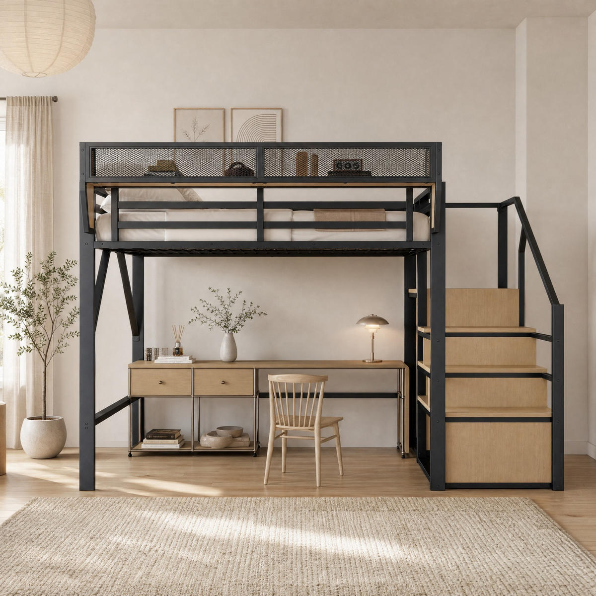 HOCHBETT 140/200 cm aus Metall mit Ablagefach, Schwarz - Schwarz, Metall (140/200cm) - OKMYHOME