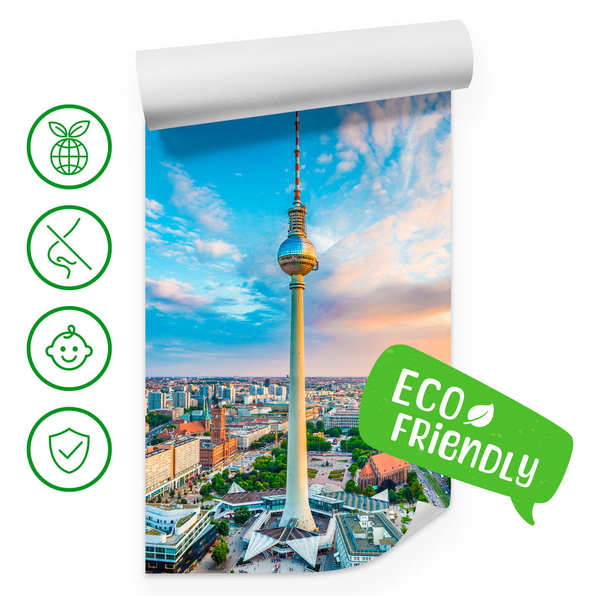 FOTOTAPETA Pre Obývaciu Izbu Televízna Veža Berlín Panoráma Mesta Mrakodrapy 400 x 280 cm - oranžová/hnedá, papier (400/280cm) - Muralo