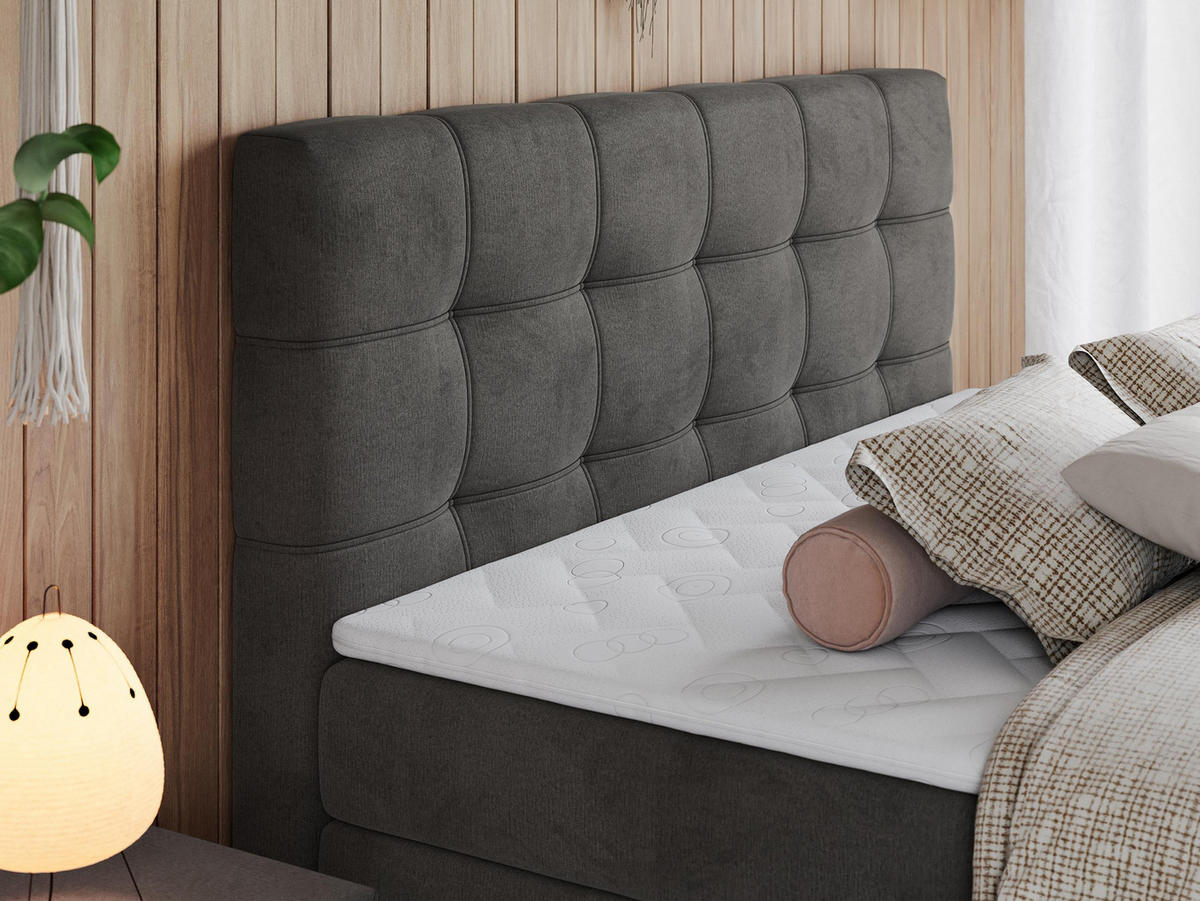 BOXSPRINGBETT ERNI KING 160/200 Dunkelgrau Velvet - H3 - Dunkelgrau, Holz/Textil (160/200cm) - MKS