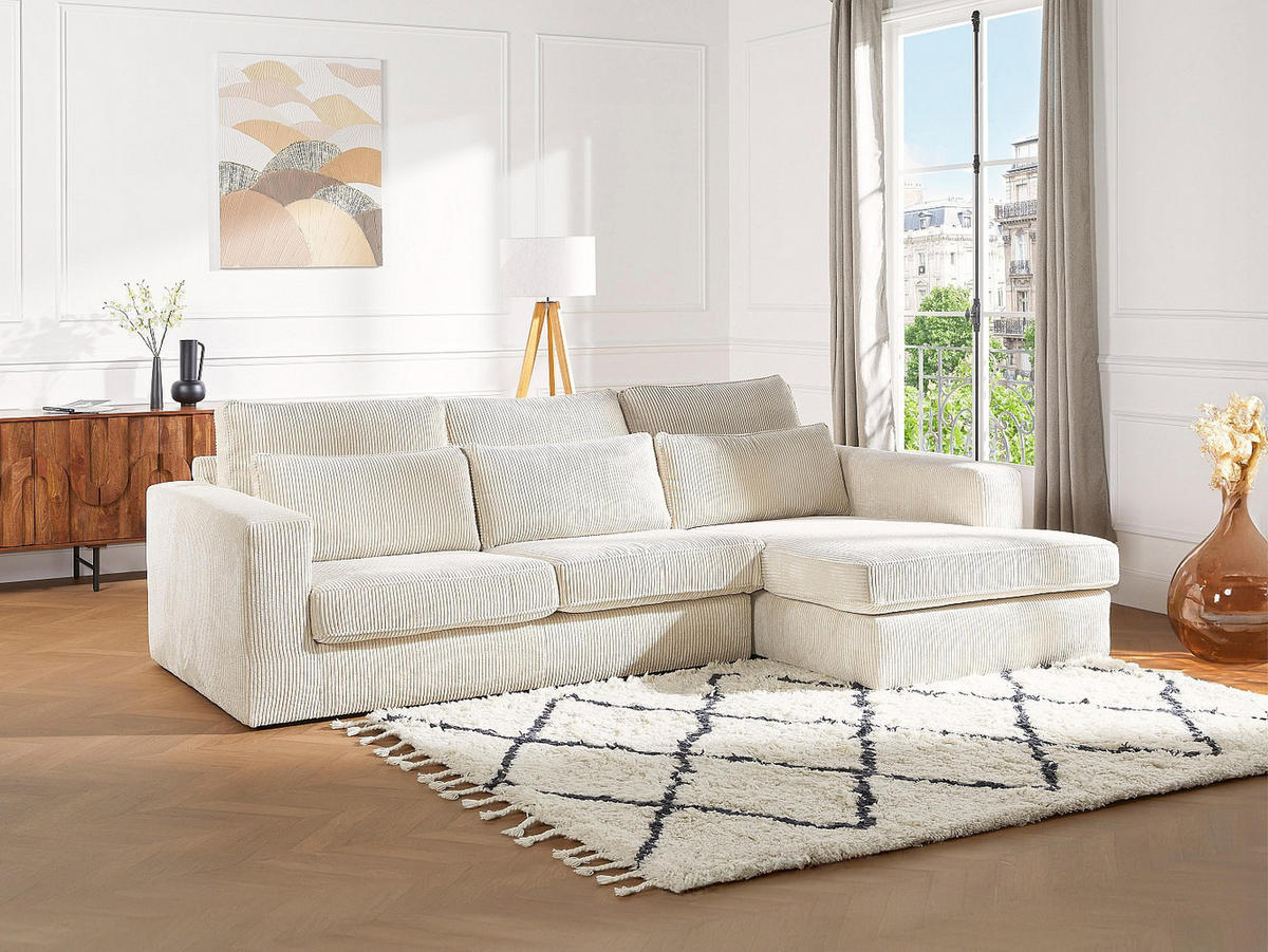 RECHTES Ecksofa aus beigefarbenem Cord – MONDOVI - Beige, Textil (271/167cm) - Vente-Unique