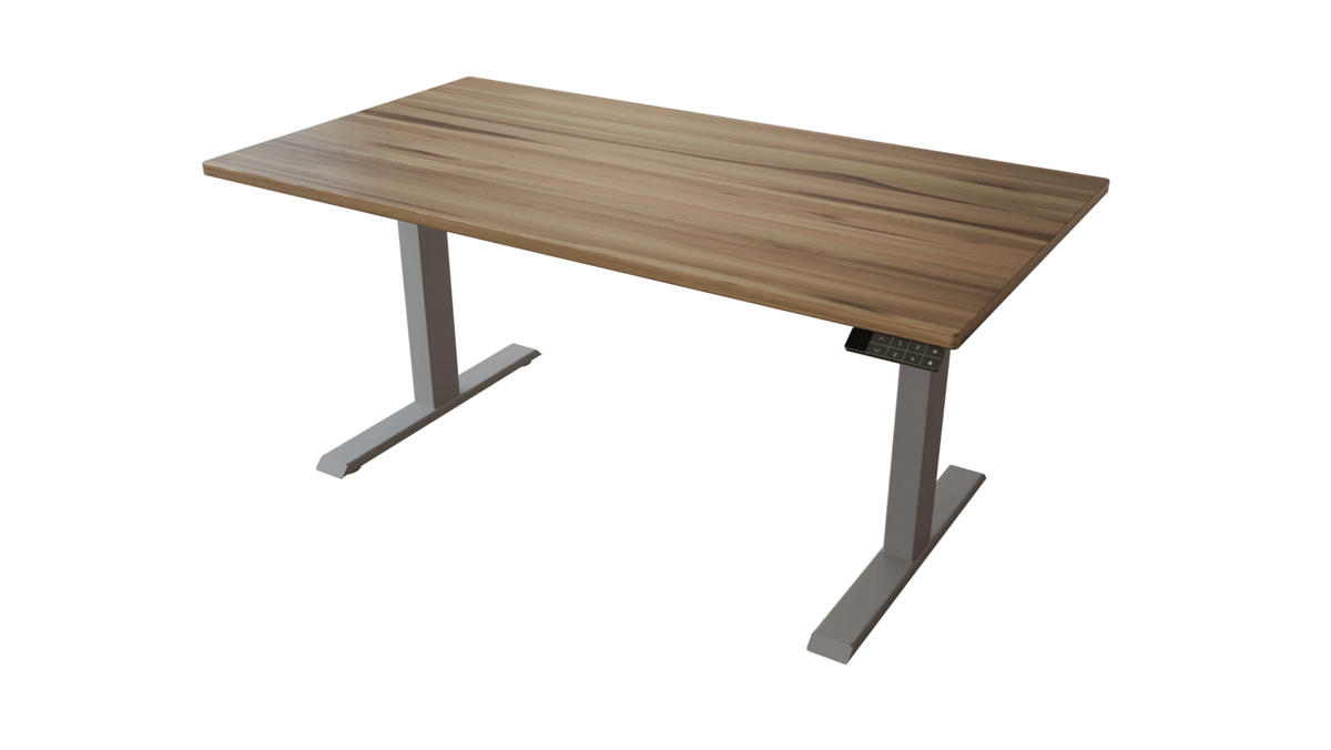 SCHREIBTISCH 150/80 elektrisch höhenverstellbar aus Kernbuche - Silber - Braun/Grau, Holz (80/150/72.5cm) - MeinMassivholz