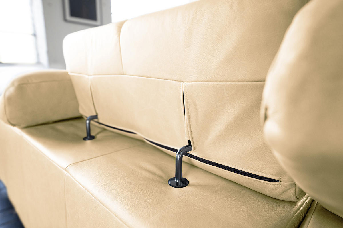 ECKSOFA NELSON Beige Leder Relaxfunktion - Beige/Schwarz, Leder/Metall (321/216cm) - KAWOLA
