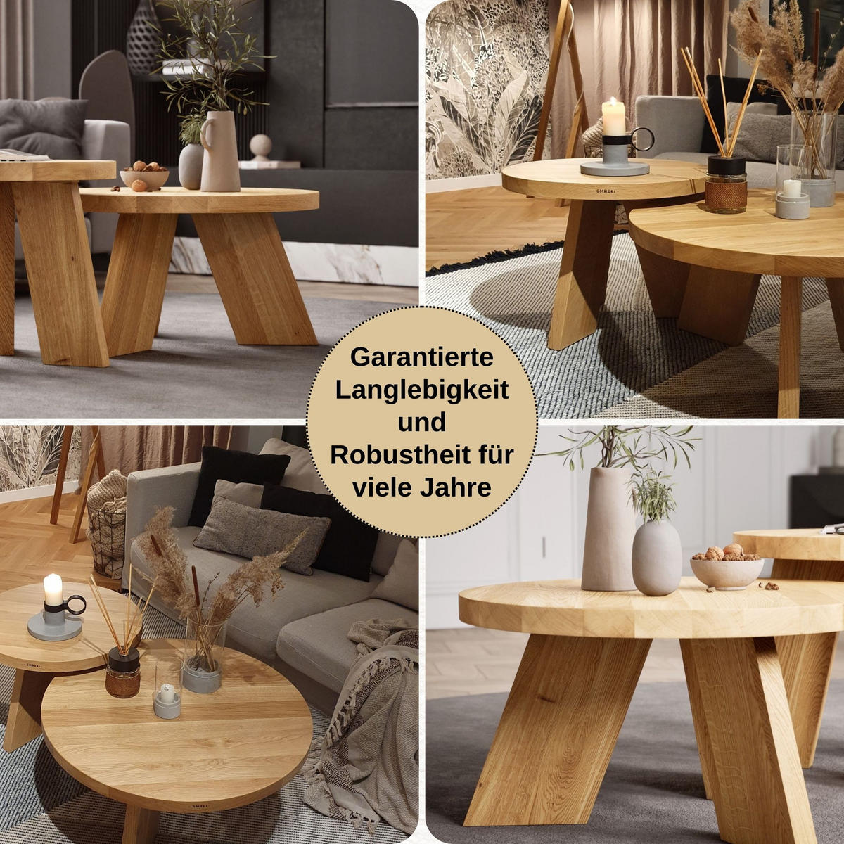 COUCHTISCH Eichenholz vollmassiv rund Naturbelassenen 50/50/45 - Naturfarben, Holz (50/50/45cm)