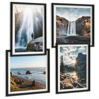 BILDER SET 4er Set - 50x50 cm & 40x60 cm Schwarzer Rahmen - Wasserfälle, Berge, Landschaften, Natur - Schwarz, Kunststoff (50/50cm) - TULUP