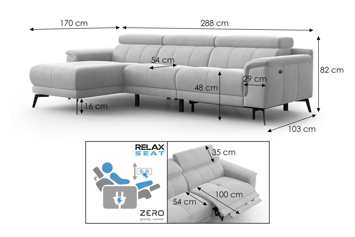 ECKSOFA FIERO 4-Sitzer LINKS, Brauner Veloursstoff - Schwarz/Braun, Holz/Textil (288/170cm) - Courtois Laville