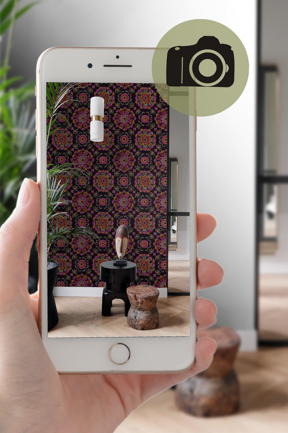 TAPETE Suzani Blumen 53 cm x 10.05 m - Schwarz, Papier (53/1000cm) - Origin Wallcoverings