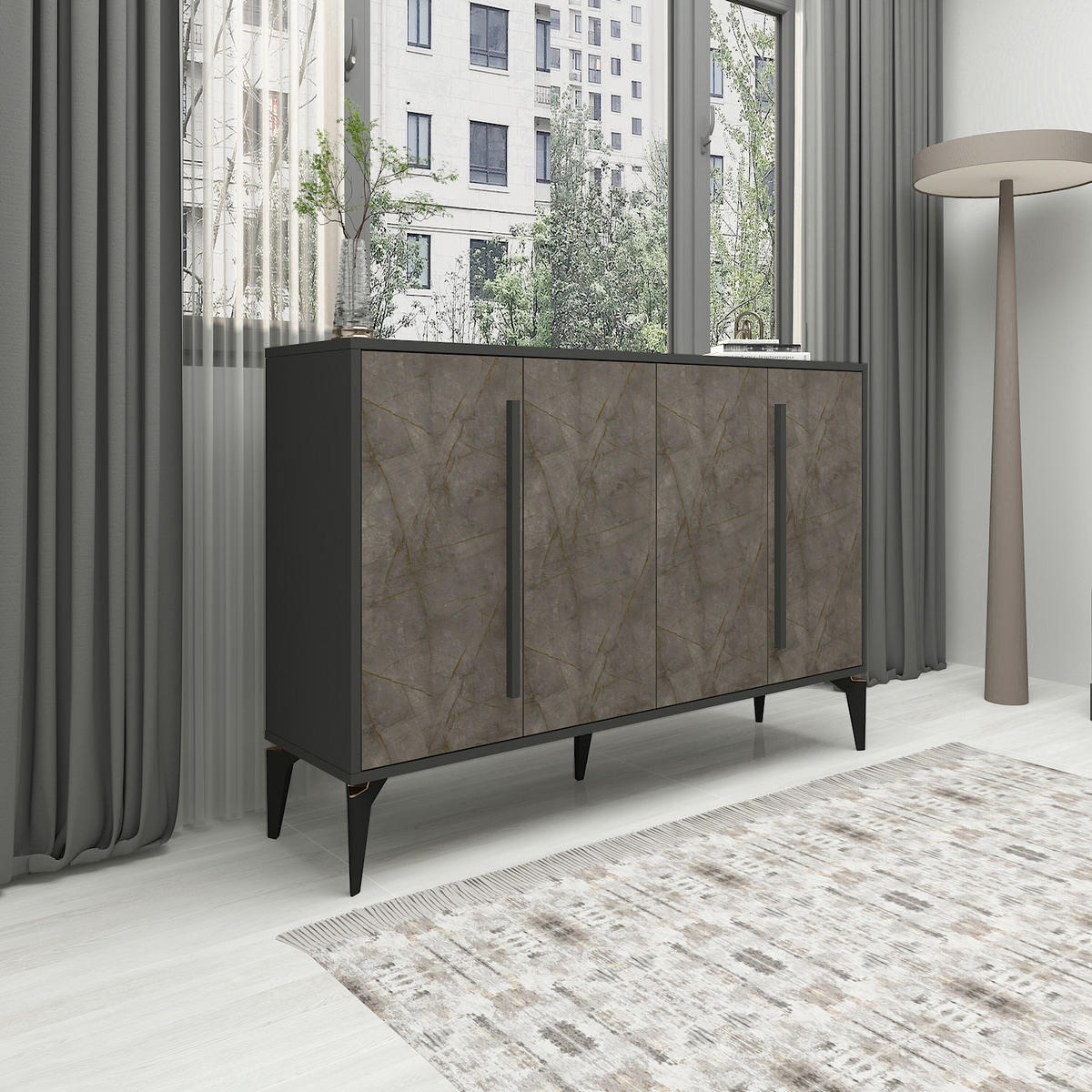 SIDEBOARD Majör Grau 4-Türig 9888 - Anthrazit/Schwarz, Holzwerkstoff/Metall (140/95/35.3cm) - moebel17