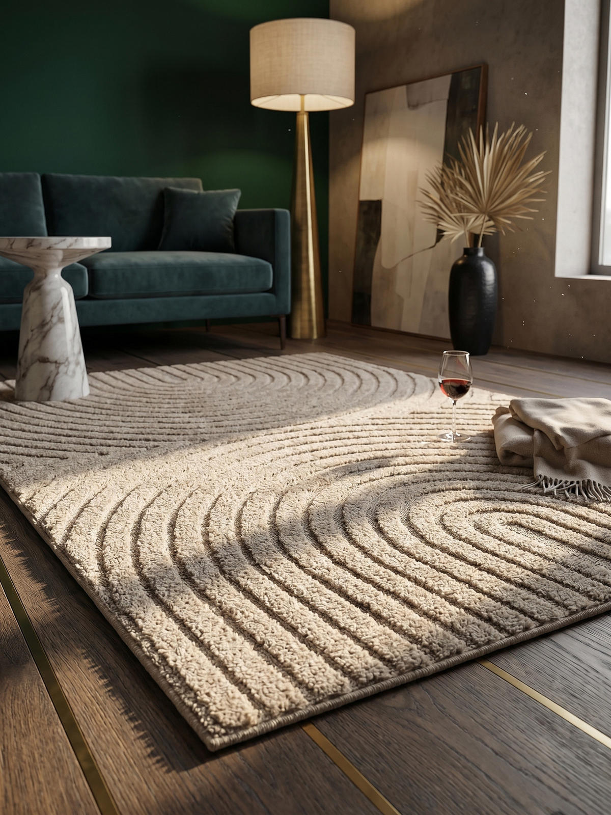 TEPPICH Wohnzimmer Hoch-Tief 3D-Effekt Organische Bögen mit 3D-Effekt OEKO-TEX 3D-Relief Boho Beige 200x290 – RIGI - Beige, Textil (200/290cm) - KADIMA DESIGN