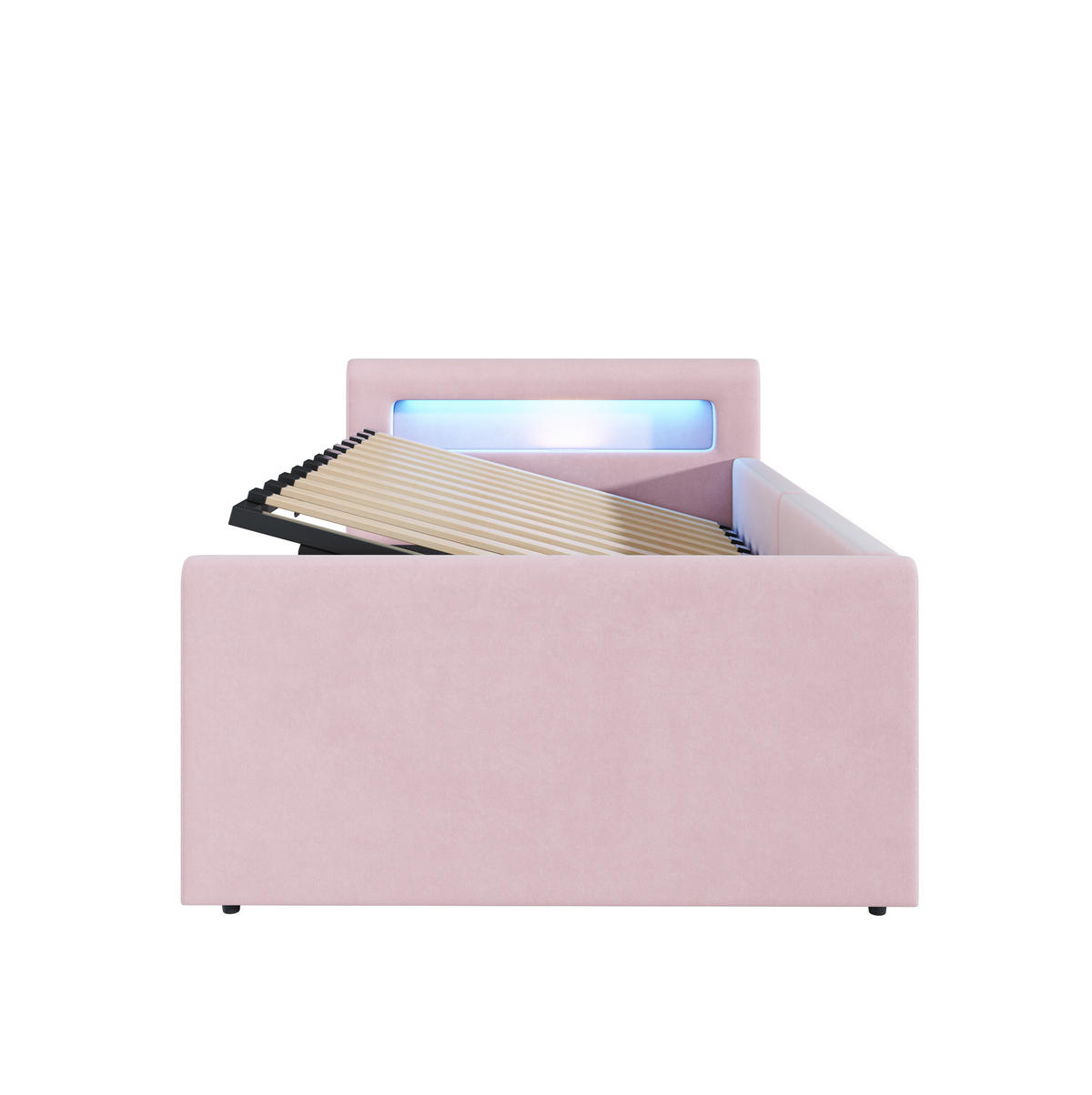 KINDEREINZELBETTEN aus Samtstoff 90x200 cm in Rosa mit LED, USB & Stauraum - Rosa, Textil (90/200cm) - Modfu