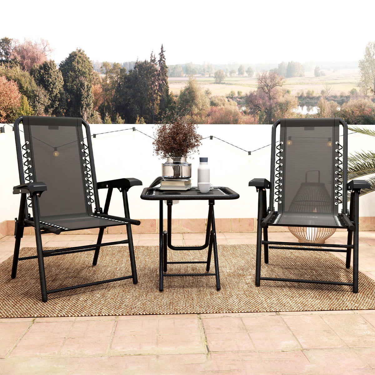 BISTRO Set 3-teilig aus Stahl Wetterfest Gartenmöbel Set mit Bistrotisch - Schwarz, Textil/Metall - Outsunny