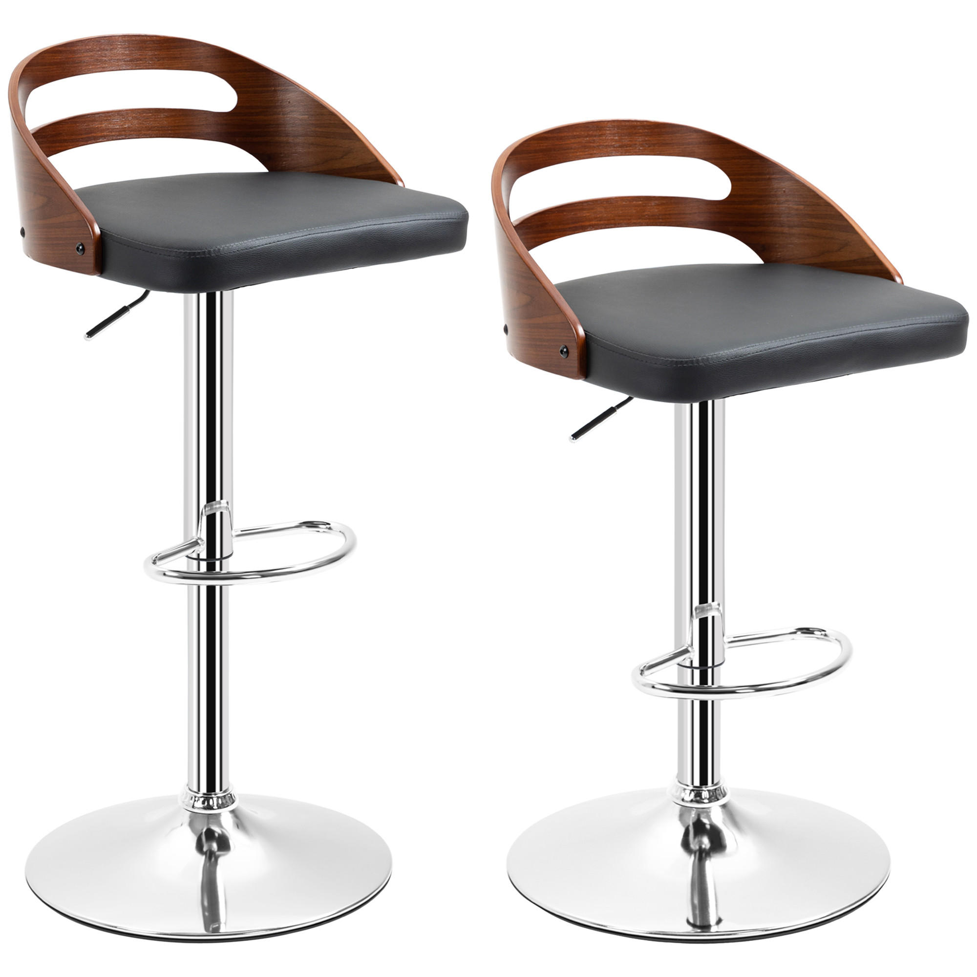 BARHOCKER 2er-Set DE-14696 höhenverstellbar & schwenkbar mit Holz-Dekor Schwarz - Schwarz, Metall (44.5/100/46.5cm) - ComfortXL