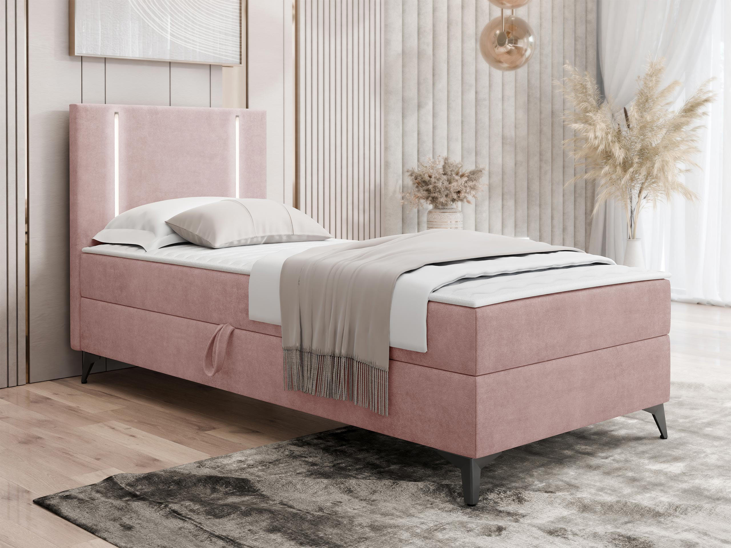 BOXBETT Ono 1, Setite: Links - Schwarz/Rosa, Holz/Textil (90/200cm) - MIRJAN24