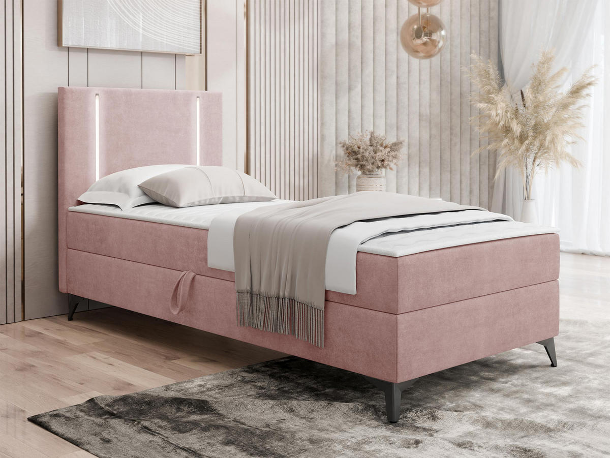 BOXBETT Ono 1, Setite: Links - Schwarz/Rosa, Holz/Textil (90/200cm) - MIRJAN24