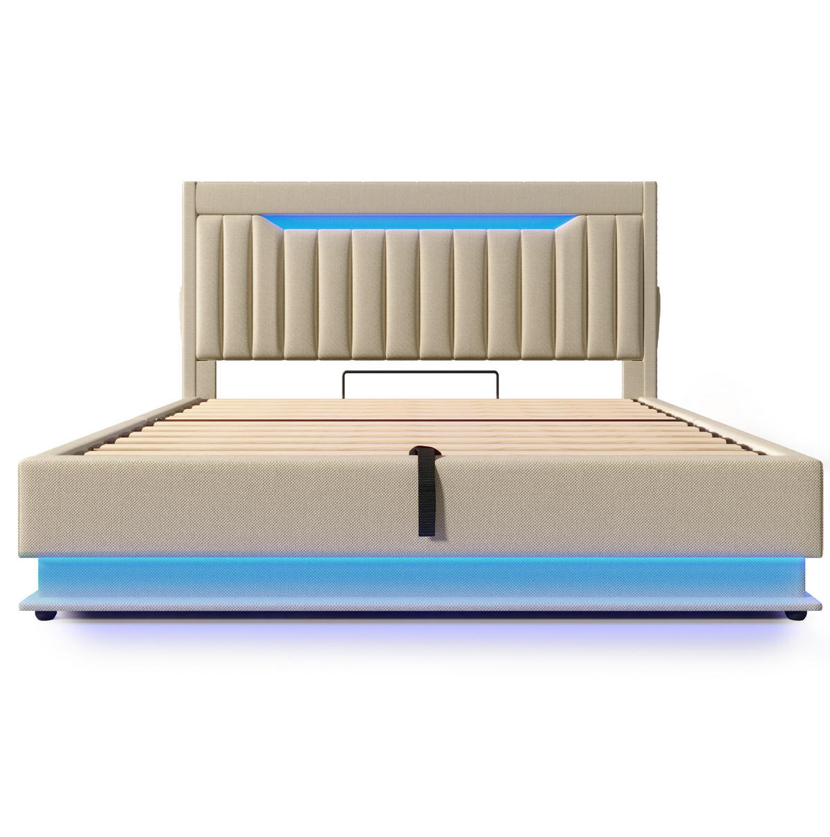 POLSTERBETT mit LED-Beleuchtung 140/200 cm mit Bettkasten & Ladefunktion, Beige - Beige, Textil (140/200cm) - BEAOK