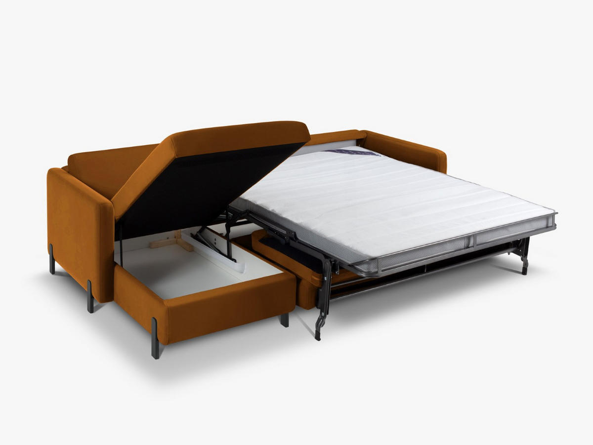 ECKSOFA ausklappbar links Gloria aus Samt braun 4 Sitzplätze - Braun, Textil (260/170cm) - Micadoni