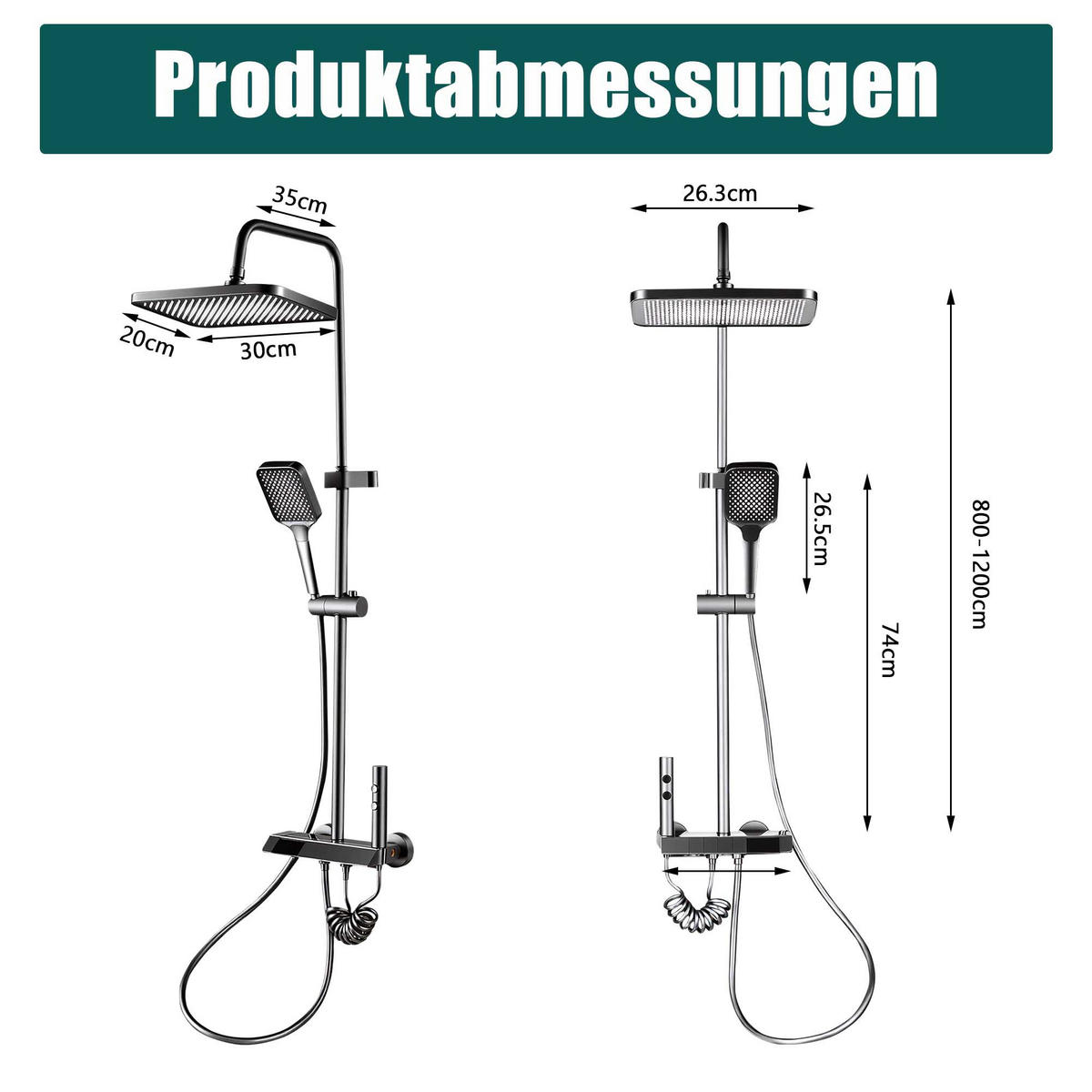 DUSCHKOLONNE gunmetal, digitale led-temp anzeige, 4-in-1 duschfunktion - Grau, Metall (30/11.8/72cm) - SHOPENTRA